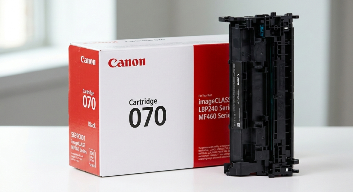 Canon Cartridge 070 black toner box beside the cartridge for imageCLASS LBP240 and MF460 series printers